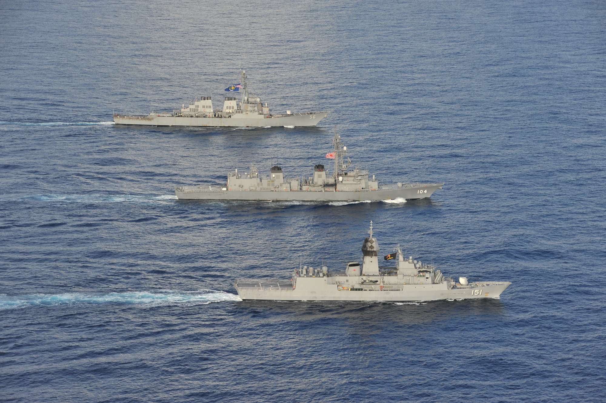 Arleigh Burke-class guided-missile destroyer John S. McCain joined the Royal Australian Navy and Japan Maritime Self Defense Force in the South China Sea for multinational exercises, Oct. 19, 2020.