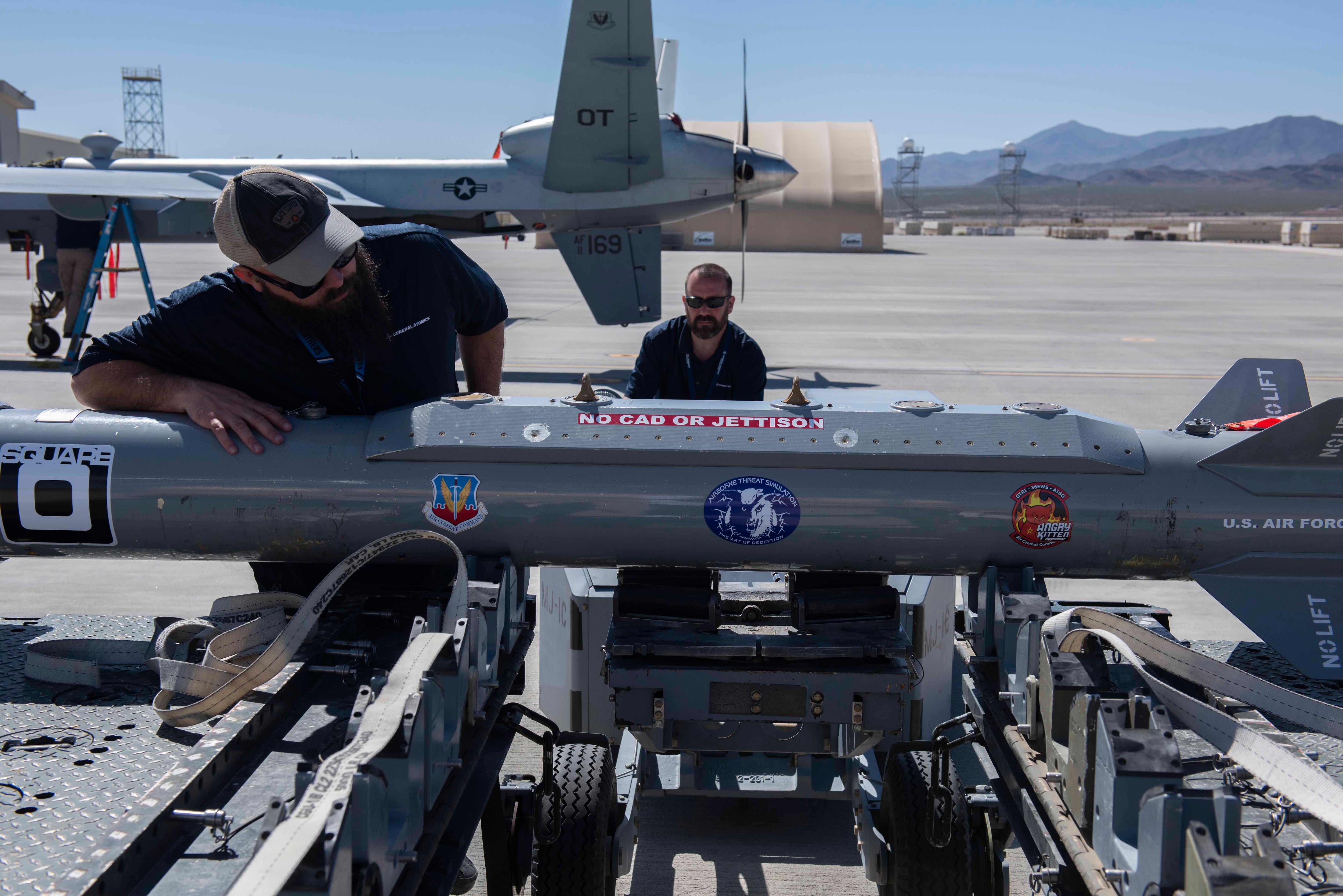 The 556th Test and Evaluation Squadron completed the first round of MQ-9A Reaper ground and flight testing with the Angry Kitten ALQ-167 Electronic Countermeasures Pod at Creech Air Force Base, Nevada, in April 2023.