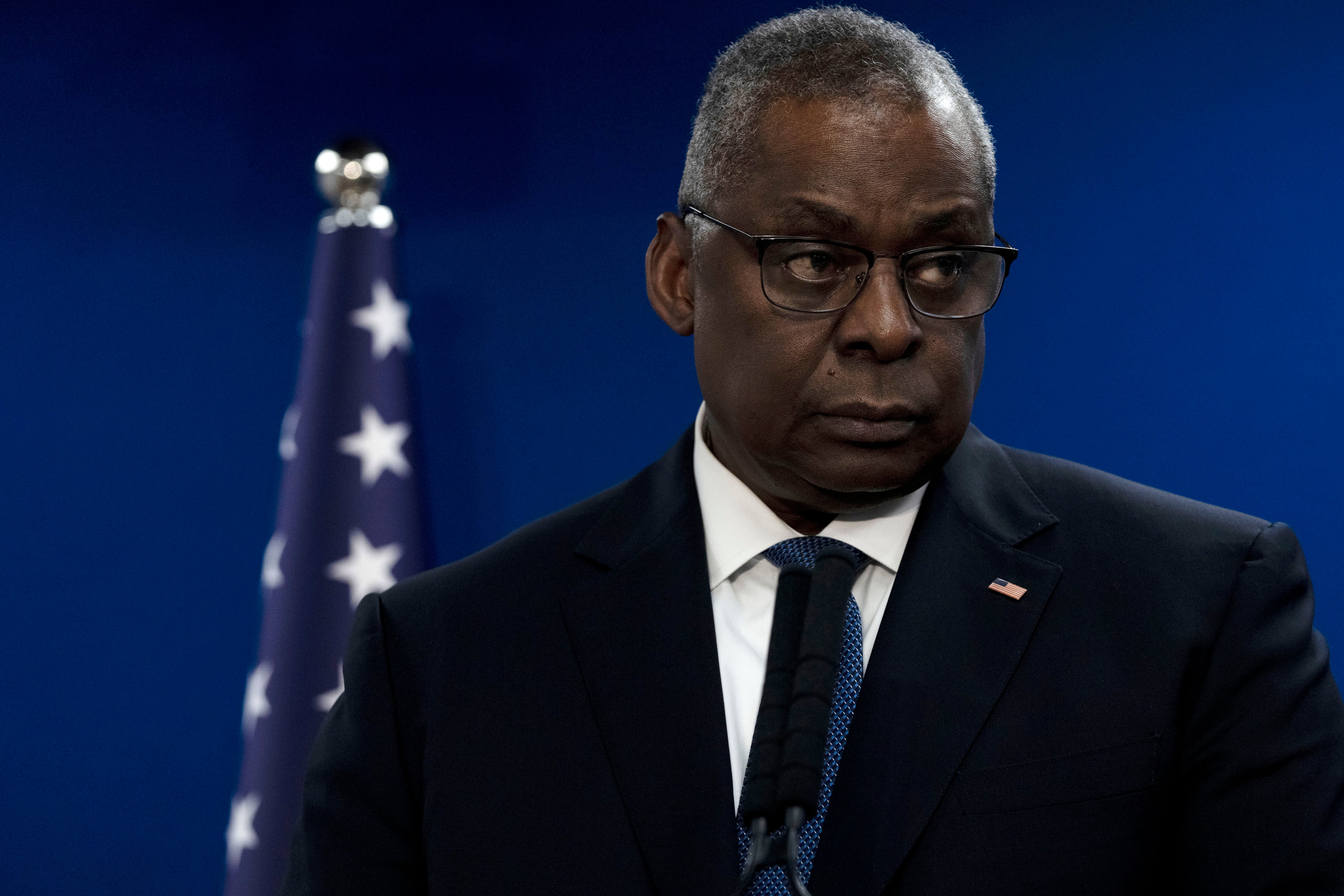 U.S. Secretary of Defense Lloyd Austin makes a joint statement with Israel Minister of Defense Yoav Gallant, after their meeting about Israel's military operation in Gaza, in Tel Aviv, Israel, Monday, Dec. 18, 2023.