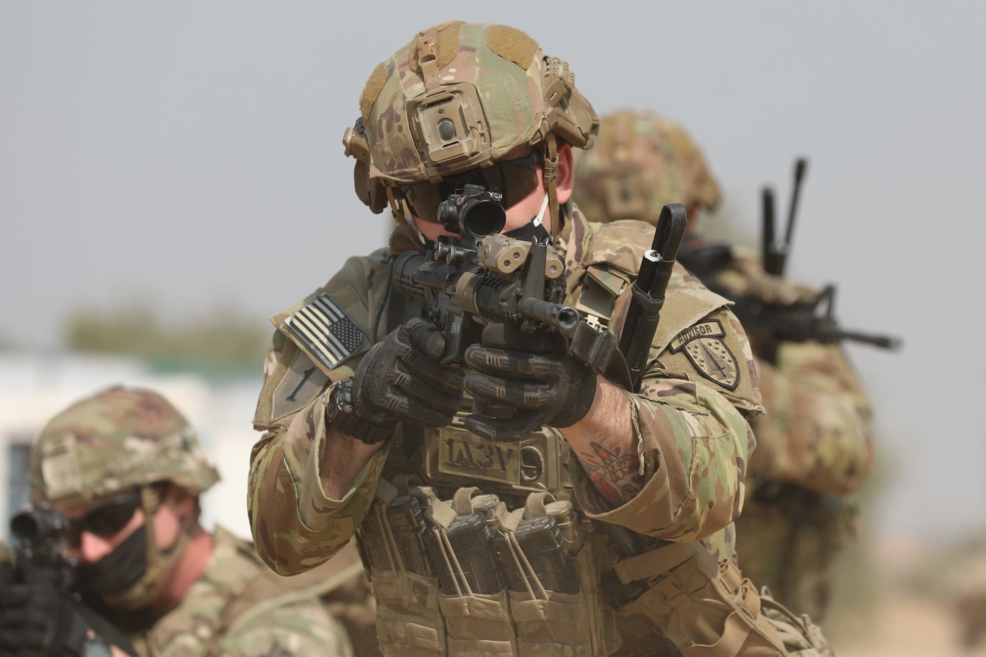 Combined squads of Indian and U.S. infantrymen practice small-unit tactics Feb. 9, 2021, during bilateral Indo-U.S. Exercise Yudh Abhyas at Mahajan Field Firing Range in Rajasthan, India.