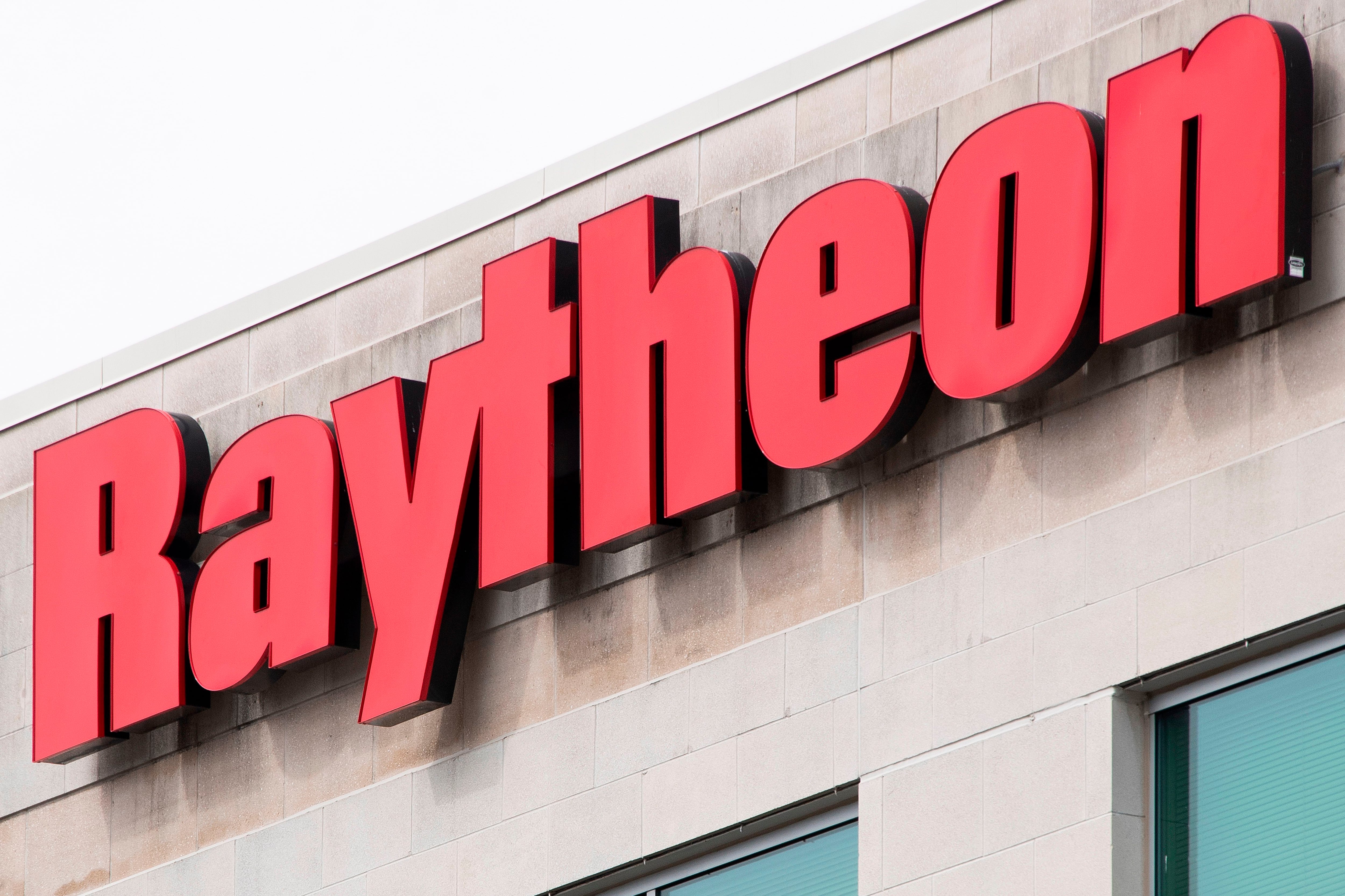 The Raytheon logo is seen on a building in Annapolis Junction, Maryland, on March 11, 2019.