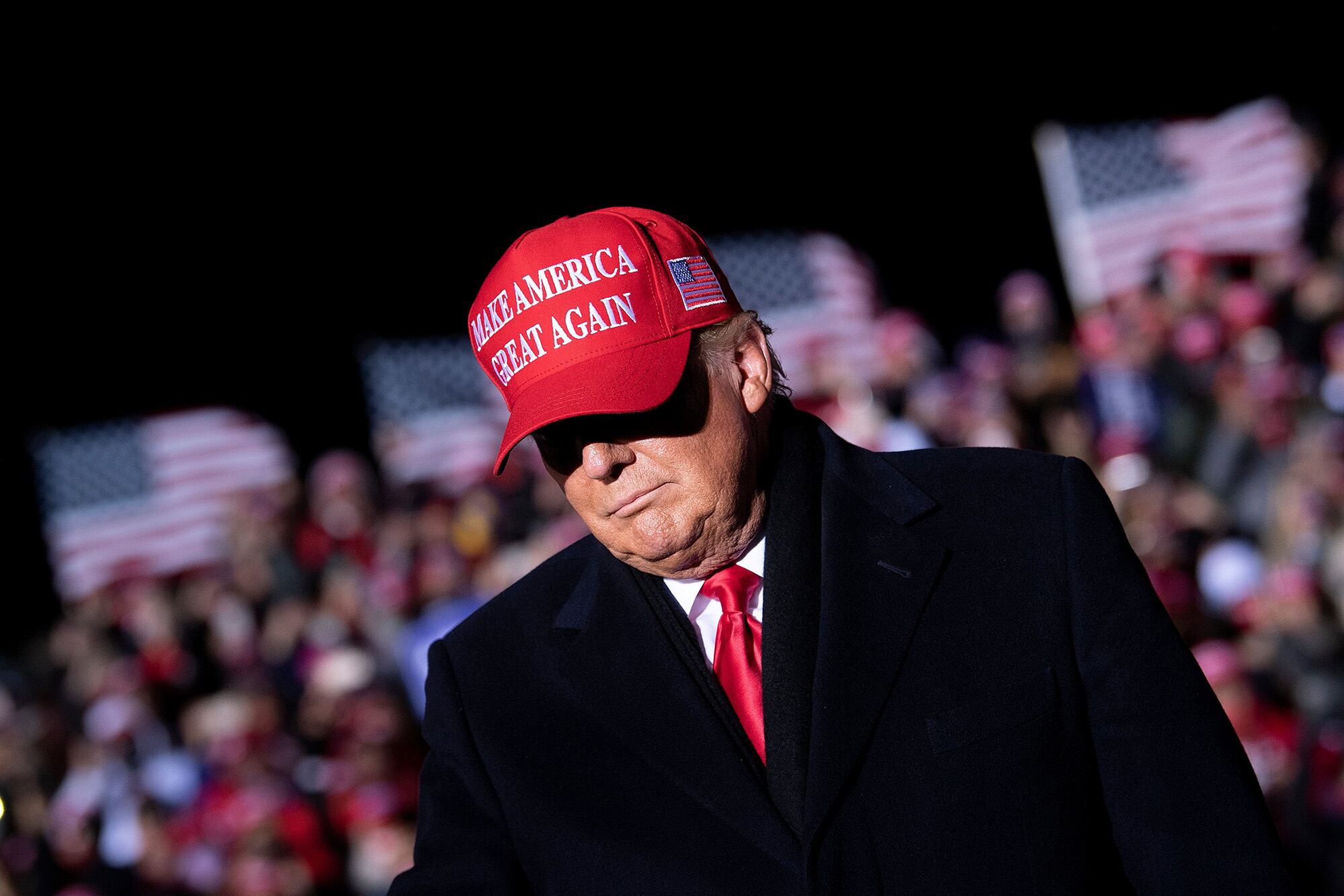 President Donald Trump arrives for a Make America Great Again rally at Kenosha Regional Airport Nov. 2, 2020, in Kenosha, Wis.